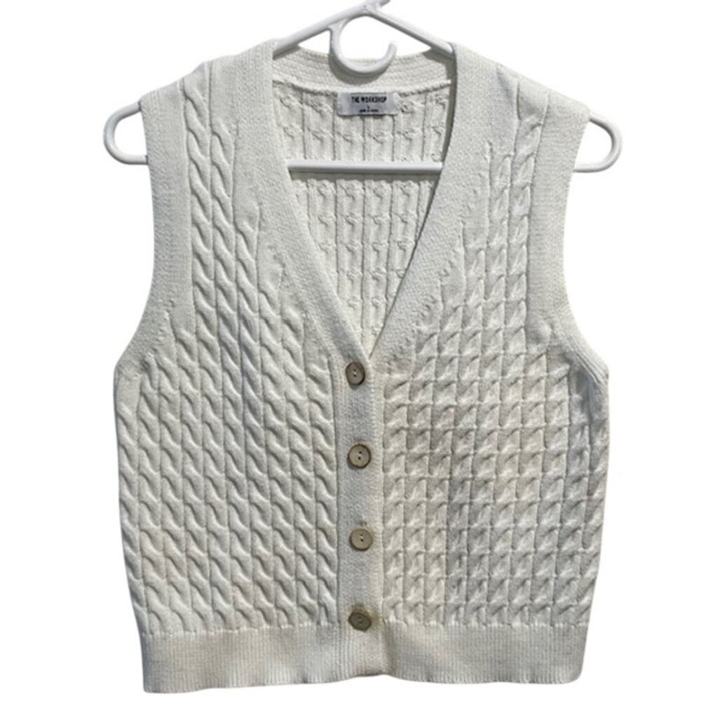 The Workshop Junior White, V-Neck, Button-Down Kn… - image 1